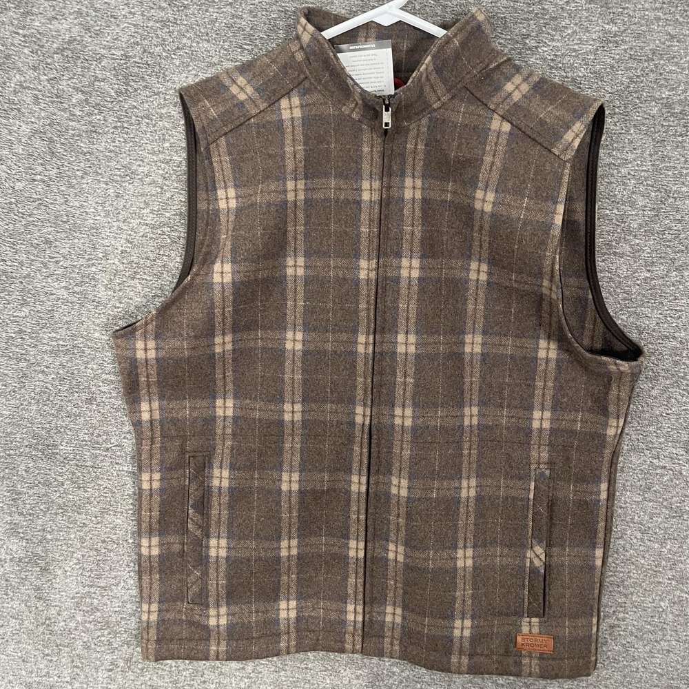 Stormy Kromer The Ironwood Vest Mens Large Brown Wool Plaid Full Zip Outdoor - Picture 2 of 10